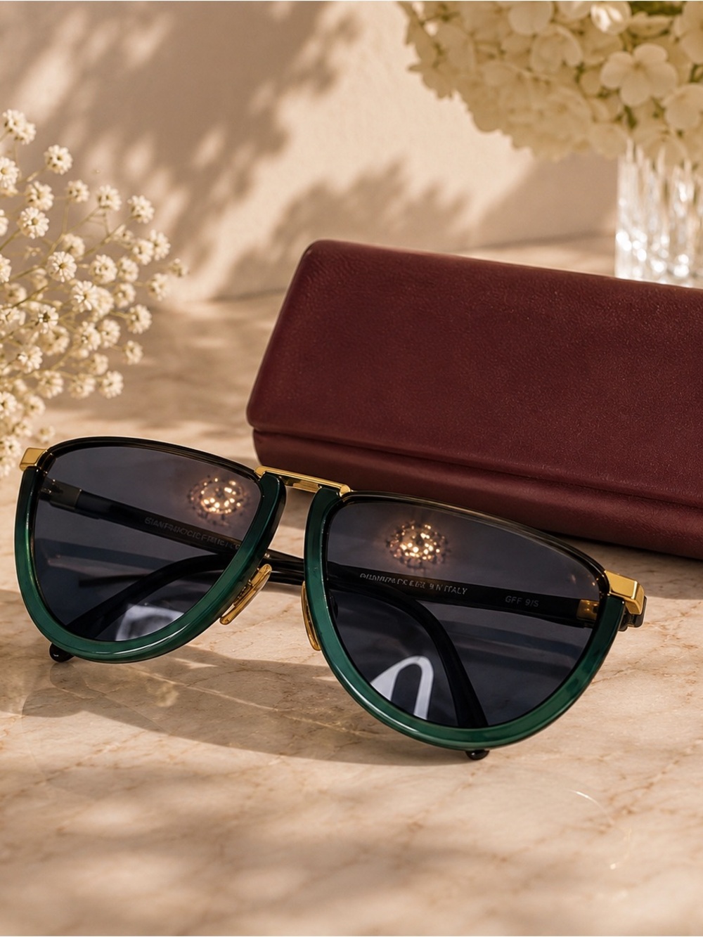 RARE Vintage Gianfranco Ferre Sunglasses GFF 9/S Green Gold Italy Read